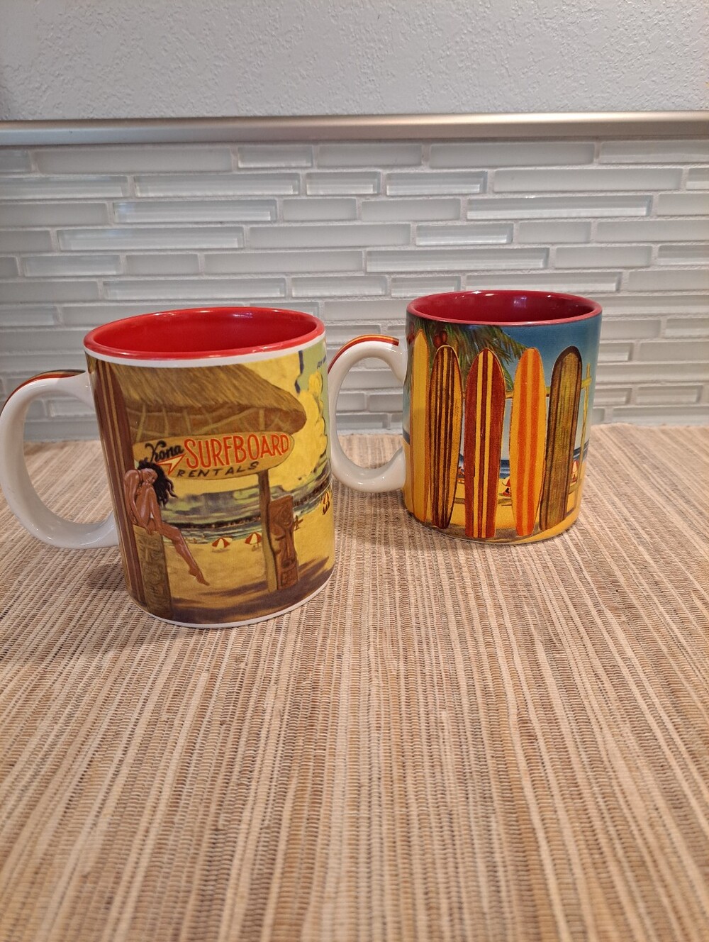 2 RETRO Rick Sharp Good Old Time Hawaii Tiki Surfboard Coffe Mug Island Heritage